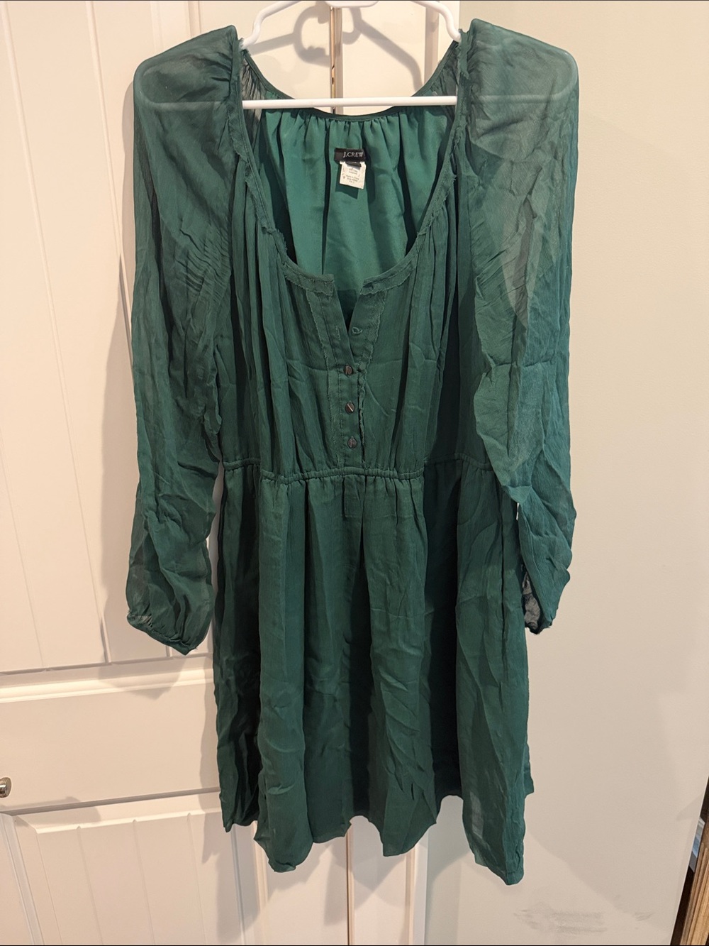 J. Crew Deep Teal Long-Sleeve Tiered Dress